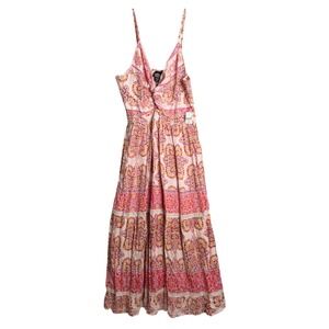 New Angie Maxi Dress Womens Plus Size 2X Pink Multi Paisley Boho Sun Summer